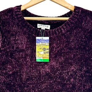 Orvis Chenille Sweater Womens XL Plum Purple Relaxed Fit Hi-Low Hem Oversized